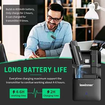 lewinner Wireless Lavalier Microphone for iPhone iPad, Plug & Play 2.4GHzLapel Mic with Charging Case for TikTok YouTube Facebook Live Stream Vlog Video Recording Noise Reduction/Auto Sync, Dark Grey