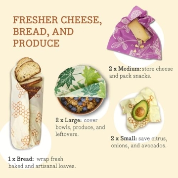 Bee's Wrap Reusable Beeswax Food Wraps Made in the USA, Eco Friendly Beeswax Wraps for Food, Sustainable Food Storage Containers, 7 Piece Variety Pack, Assorted 7 Pack (2S, 2M, 2L, 1 Bread), Variety