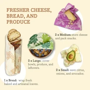 Bee's Wrap Reusable Beeswax Food Wraps Made in the USA, Eco Friendly Beeswax Wraps for Food, Sustainable Food Storage Containers, 7 Piece Variety Pack, Assorted 7 Pack (2S, 2M, 2L, 1 Bread), Variety