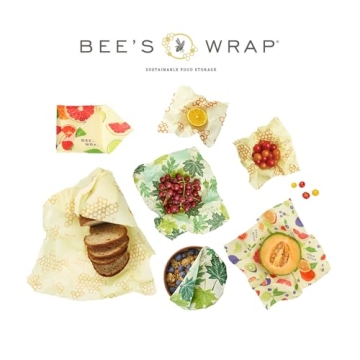 Bee's Wrap Reusable Beeswax Food Wraps Made in the USA, Eco Friendly Beeswax Wraps for Food, Sustainable Food Storage Containers, 7 Piece Variety Pack, Assorted 7 Pack (2S, 2M, 2L, 1 Bread), Variety