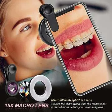 Macro Lens for iPhone and Android with Mini Clip Ring Light, Portable Rechargeable Dimming, for Smar...