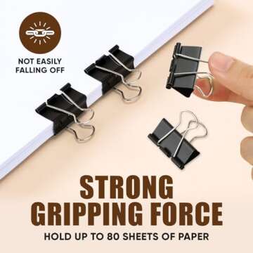 Binder Clips, 48 Pcs Medium Binder Clips, Kalerr Black Binder Clips Medium, 1.25 Inches Binder Clip with Container, Paper Binder Clips Office Supplies, Paper Clamps Bulk for Office, Home, School