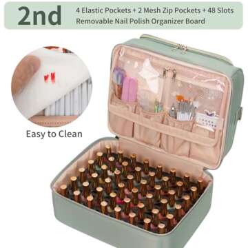 CUBETASTIC Nail Polish Organizer, Portable Nail Polish Storage Case Holds 69 Bottles Nail Polish & Nail Lamp, Travel Nail Supplies Organizer Bag for Nail Tech Kit & Manicure Tools (Rhombus Green)