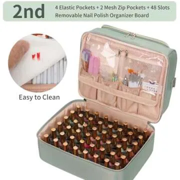 CUBETASTIC Nail Polish Organizer, Portable Nail Polish Storage Case Holds 69 Bottles Nail Polish & Nail Lamp, Travel Nail Supplies Organizer Bag for Nail Tech Kit & Manicure Tools (Rhombus Green)