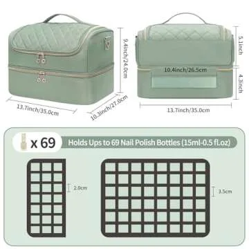 CUBETASTIC Nail Polish Organizer, Portable Nail Polish Storage Case Holds 69 Bottles Nail Polish & Nail Lamp, Travel Nail Supplies Organizer Bag for Nail Tech Kit & Manicure Tools (Rhombus Green)