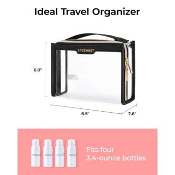 BAGSMART TSA Approved Toiletry Bag, Clear Travel Toiletry Bag, Makeup Cosmetic Pouch Bag for Women Men Carry on Airport Airline Quart Size Compliant Bag Organizer for Travel Essentials-1PCS Khaki