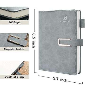Ruled Journal Notebook, Hardcover Magnetic Clasp Cove, Personal Professional Lined Notebooks, with Pen Loop，Medium 5.7 x 8.3 inches, 120 GSM Thick Paper Gifts Gray