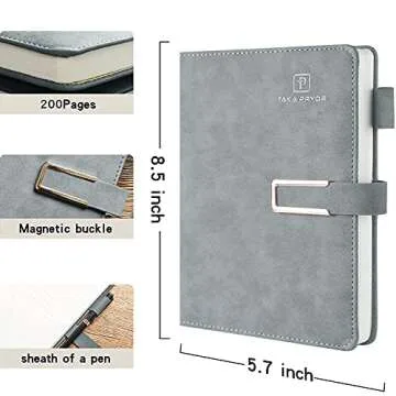 Ruled Journal Notebook, Hardcover Magnetic Clasp Cove, Personal Professional Lined Notebooks, with Pen Loop，Medium 5.7 x 8.3 inches, 120 GSM Thick Paper Gifts Gray