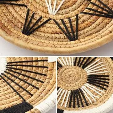 KIWI HOMIE - Set of 3 Round Woven Water Hyacinth Wall Decor Basket Trays, Round Wicker Baskets Handmade Set of 3 For Living Room, Unique Hanging Wall Art (Multiple Size, Bohemian)