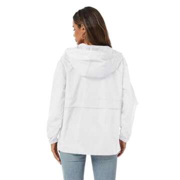 Avoogue Women'S Rain Jackets Waterproof With Hood Foldable Rain Jacket Women Pullover Windbreaker White S