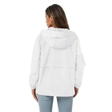Avoogue Women'S Rain Jackets Waterproof With Hood Foldable Rain Jacket Women Pullover Windbreaker White S