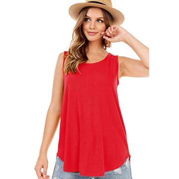 9052 Women's Soft Jersey Knit Scoop Neck Sleeveless Loose Tank Top RED S