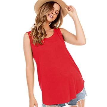9052 Women's Soft Jersey Knit Scoop Neck Sleeveless Loose Tank Top RED S