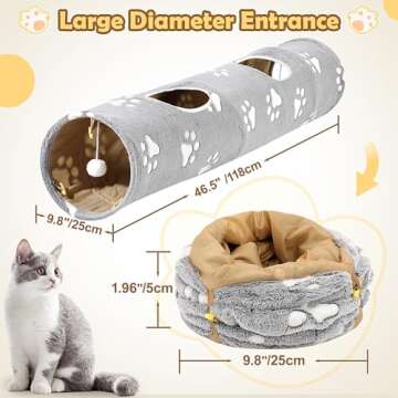 BETOPET Cat Tunnel - 10‘’ Large Collapsible Cat Tunnels for Indoor Cats, Kittens, Rabbits, Ferre...