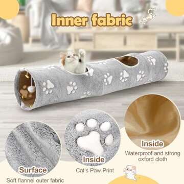 BETOPET Cat Tunnel - 10‘’ Large Collapsible Cat Tunnels for Indoor Cats, Kittens, Rabbits, Ferret - Paw Print