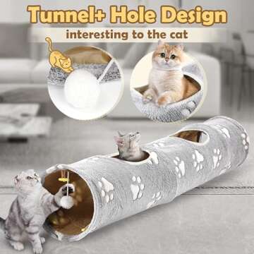 BETOPET Cat Tunnel - 10‘’ Large Collapsible Cat Tunnels for Indoor Cats, Kittens, Rabbits, Ferret - Paw Print