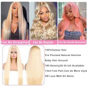ALSZIQIHR 613 Lace Front Wig Human Hair 613 Frontal Wig Straight Blonde Lace Front Wigs Human Hair Pre Plucked with Baby Hair 180% Density 10A blond wig 30 inch Virgin Hair