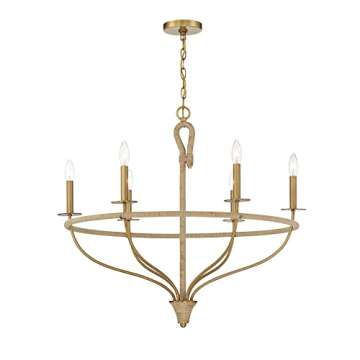 Savoy House 1-1823-6-320 Charter 6-Light Chandelier in Warm Brass and Rope (32" W x 28"H)