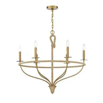 Savoy House 1-1823-6-320 Charter 6-Light Chandelier in Warm Brass and Rope (32" W x 28"H)