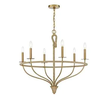 Savoy House 1-1823-6-320 Charter 6-Light Chandelier in Warm Brass and Rope (32" W x 28"H)