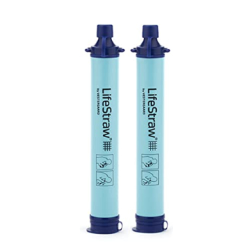LifeStraw Personal Water Filter for Hiking, Camping, Travel, Emergency Prep, 2 Pack, Blue