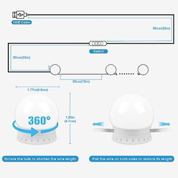 Dimmable LED Vanity Mirror Lights with 10 Bulbs