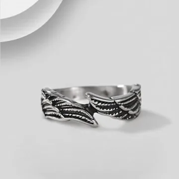 Stylish TIGRADE Feather Angel Wing Stainless Steel Ring