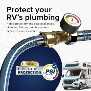 Camco Brass Water Pressure Regulator with Gauge for RVs