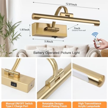 Stylish and Adjustable Tassuowell Picture Light for Your Artwork