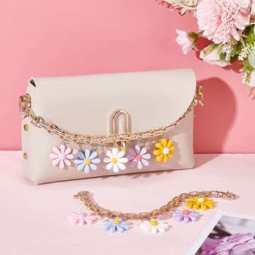 PH PandaHall 9.8 Inch Purse Extender, 2pcs Decorative Bag Strap Golden Metal Bag Chain Strap with Colorful Flower Pearls Replacement Handle Bag Chain Straps Charms for Women Crossbody Shoulder Bag