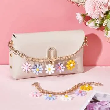 PH PandaHall 9.8 Inch Purse Extender, 2pcs Decorative Bag Strap Golden Metal Bag Chain Strap with Colorful Flower Pearls Replacement Handle Bag Chain Straps Charms for Women Crossbody Shoulder Bag