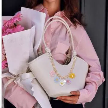 PH PandaHall 9.8 Inch Purse Extender, 2pcs Decorative Bag Strap Golden Metal Bag Chain Strap with Colorful Flower Pearls Replacement Handle Bag Chain Straps Charms for Women Crossbody Shoulder Bag