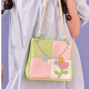 PH PandaHall 9.8 Inch Purse Extender, 2pcs Decorative Bag Strap Golden Metal Bag Chain Strap with Colorful Flower Pearls Replacement Handle Bag Chain Straps Charms for Women Crossbody Shoulder Bag