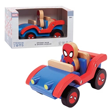 Just Play Disney Wooden Toys Spider-Man and Spider Mobile - Engaging Play for Toddlers