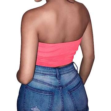 Smile Fish Women's Sexy Tube Top Sleeveless Strappy Fitted Bandeau Crop Top Cotton Blend Hot Pink,M