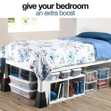 Home It Adjustable Bed Risers - Elevation in 3, 5 or 8 Inch - Heavy Duty Stackable Furniture Risers Supports 1,300 lbs - for Under-Bed Storage, College Dorms, Table and Couch, 4 Pack Bed Lifts Black