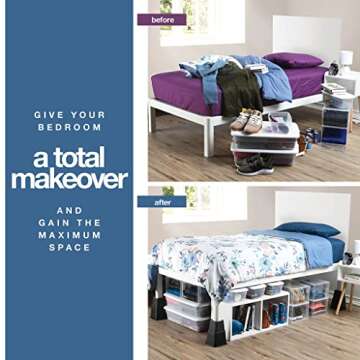 Home It Adjustable Bed Risers - Elevation in 3, 5 or 8 Inch - Heavy Duty Stackable Furniture Risers Supports 1,300 lbs - for Under-Bed Storage, College Dorms, Table and Couch, 4 Pack Bed Lifts Black