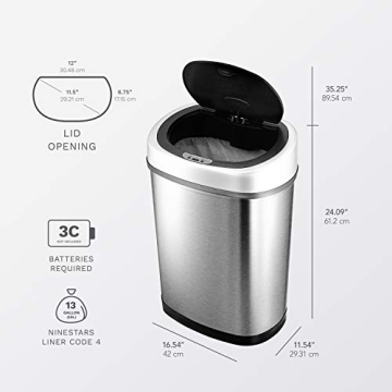 NINESTARS Automatic Touchless Infrared Trash Can 11 Gal