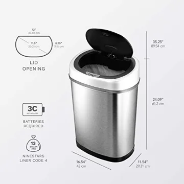 NINESTARS Automatic Touchless Infrared Trash Can 11 Gal
