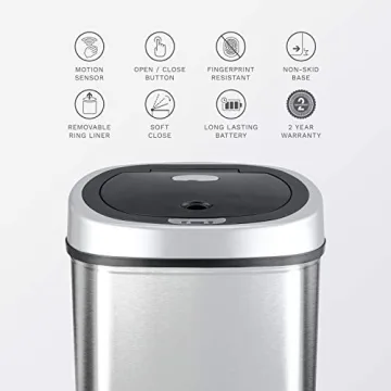 NINESTARS Automatic Touchless Infrared Trash Can 11 Gal