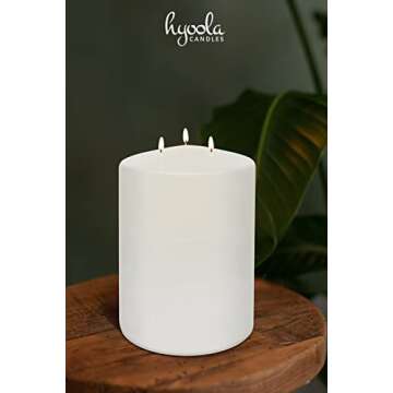 Hyoola White Three Wick Large Candle - 4.75 x 8 Inch - Unscented Big Pillar Candles - 120 Hour - European Made