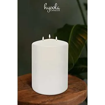 Hyoola White Three Wick Large Candle - 4.75 x 8 Inch - Unscented Big Pillar Candles - 120 Hour - European Made