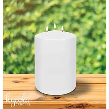 Hyoola White Three Wick Large Candle - 4.75 x 8 Inch - Unscented Big Pillar Candles - 120 Hour - European Made