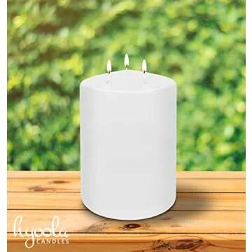 Hyoola White Three Wick Large Candle - 4.75 x 8 Inch - Unscented Big Pillar Candles - 120 Hour - European Made