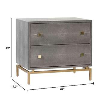 TOV Furniture Pesce Shagreen Modern Textured 2 Drawer Bedroom Nightstand, 25" Grey
