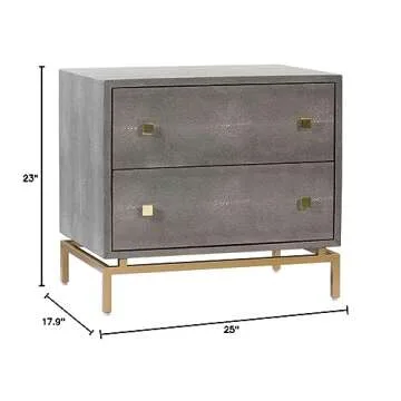 TOV Furniture Pesce Shagreen Modern Textured 2 Drawer Bedroom Nightstand, 25" Grey