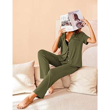 Avidlove Women Pajamas Set Notch Collar Soft Sleepwear Pjs Short Sleeve Button Down Nightwear with Long Pants
