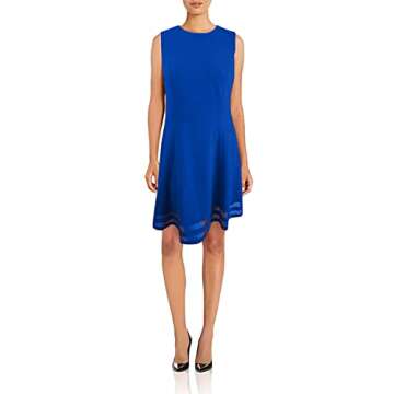 Calvin Klein Women's Sleeveless Round Neck Fit and Flare Dress, Deep Capri, 6