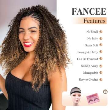 FANCEE Afro Kinky Curly Braiding Hair Ombre Blonde Marlybob Jerry Curl Crochet Hair Extension for Bl...
