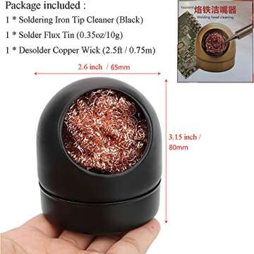 Soldering Solder Iron Tip Cleaner + Solder Rosin Flux Paste (0.35oz/10g) + Desoldering Wick Solder Braid Remover Wire Kit (2.5 ft) for Electronics Soldering Repair DIY Work